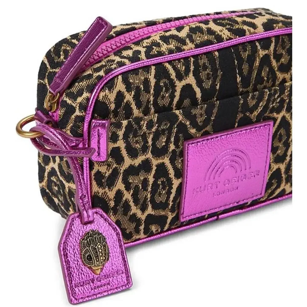 Kurt Geiger London Southbank Leopard Metallic Small Camera Crossbody Bag